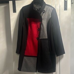 Novelties by AGJ size 16 Black , Grey and Red Colorblock Wool Blend Coat